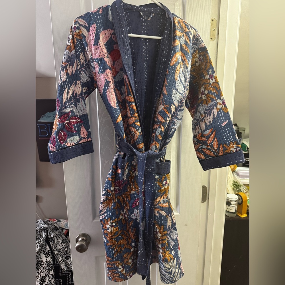 Floral Quilted Robe with Belt
